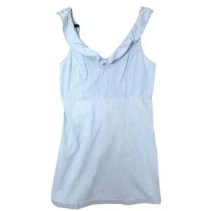 Old Navy Chambray Denim Ruffled V-neck Flared A-line Dress L 100% cotton